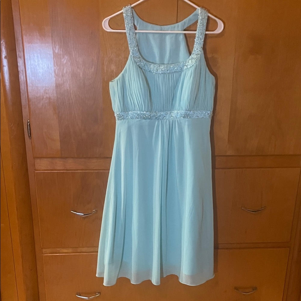 Light Blue Sleeveless Dress with Beaded Accents